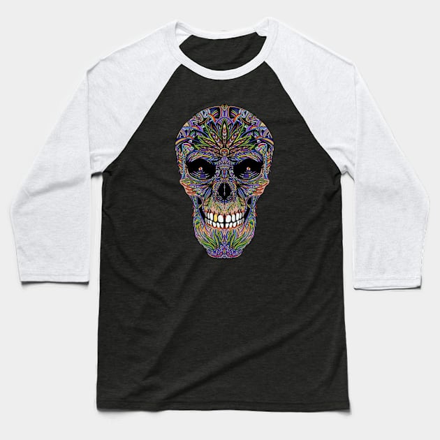 Sugar Skull Day of the Dead Art version #1 Colored Baseball T-Shirt by DaveDanchuk